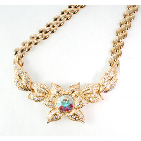Butterfly Choker Necklace Rhodium Plated Metal Alloy Set With Sparkling Austrian Crystals on 16" Chain