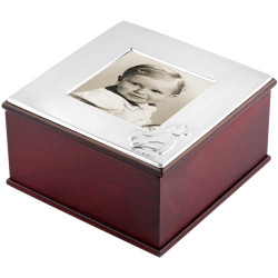 Teddy Bear Motif Photo Frame Keepsake Box Mahogany with 925 Sterling Silver English Hallmarks