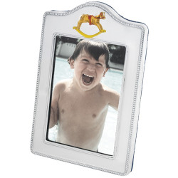 FR536   Baby Photo Frame With Rocking Horse 6cm x 9cm Sterling Silver Ari D Norman