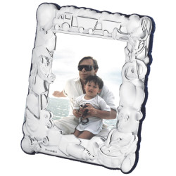 Baby Photo Frame 925 Sterling Silver English Hallmarks with Blue Velvet Back 10cm x 8cm