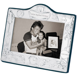 Baby Photo Frame 925 Sterling Silver English Hallmarks with Blue Velvet Back 9cm x 13cm