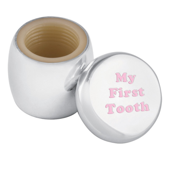 "My First Tooth" Tooth Fairy Box Victorian Style 925 Sterling Silver English Hallmarks with Pink Enamel