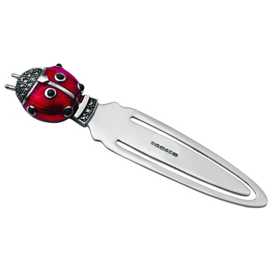 Ladybug Ladybird Bookmark 925 Sterling Silver English Hallmarks Set With Enamel And Marcasite