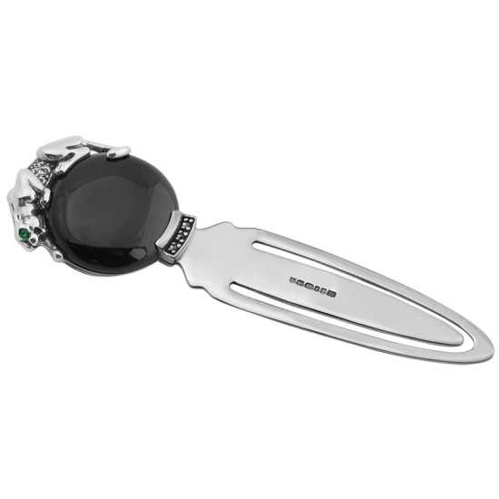 Panther Bookmark Art Deco Style 925 Sterling Silver English Hallmarks Set With Black Onyx and Marcasite by JewelAriDesigns