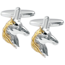 Horse Head Torpedo Cufflinks 925 Sterling Silver English Hallmarks with Gold Plating