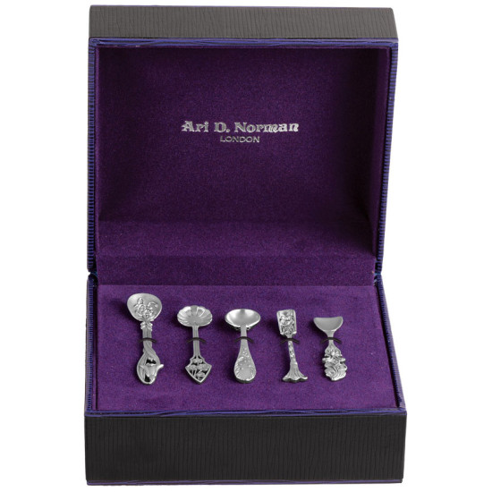 Set of 5 Salt Mustard Spoons Victorian Style 925 Sterling Silver English Hallmarks