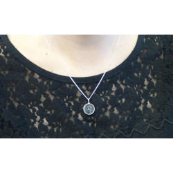 Pietra Dura Bird Mosaic Opal Inlay Pendant Vintage Style 925 Sterling Silver Set on Black Onyx on 18" Sterling Silver Chain