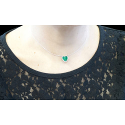 Vintage Heart Shaped Necklet 925 Sterling Silver Set with Malachite on 15" Sterling Silver Chain