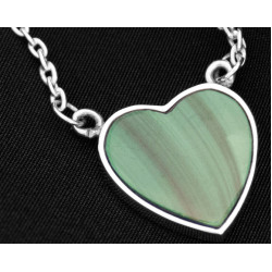 Vintage Heart Shaped Necklet 925 Sterling Silver Set with Malachite on 15" Sterling Silver Chain