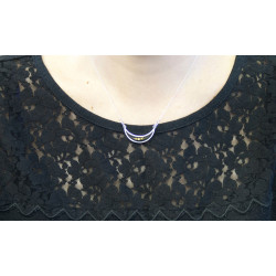 Vintage Crescent Shaped Necklet 925 Sterling Silver Set With Real 24 Carat Gold Leaf Flower In Black Acrylic on 15" Sterling Silver Chain