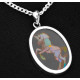 Pietra Dura Unicorn Mosaic Opal Inlay Pendant Vintage Style 925 Sterling Silver Set on Black Onyx on 18" Sterling Silver Chain