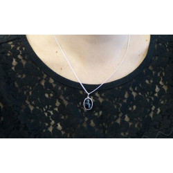 Pietra Dura Unicorn Mosaic Opal Inlay Pendant Vintage Style 925 Sterling Silver Set on Black Onyx on 18" Sterling Silver Chain