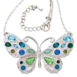 Butterfly Choker Necklace Rhodium Plated Metal Alloy Set With Sparkling Austrian Crystals on 16" Chain
