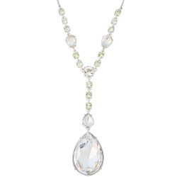 Teardrop Necklace Elizabethan Style Rhodium Plated Metal Alloy Set With Sparkling Light Green and Clear Austrian Crystals