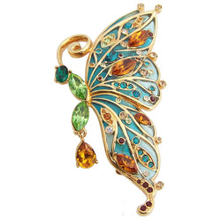 Butterfly Pin Brooch Art Nouveau Style Gold Plated Metal Alloy Set With Enamel And Sparkling Austrian Crystals