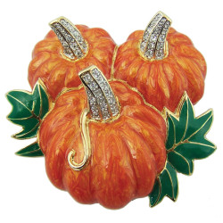 Pumpkin Pin Brooch Art Deco Style Gold Plated Set With Enamel and Sparkling Austrian Crystals