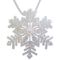 Christmas Snowflake Pin Brooch Pendant Rhodium Plated Metal Alloy Set With Sparkling Austrian Crystals