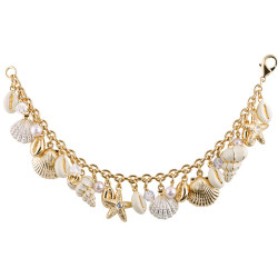 Sea Shell Charm Bracelet Gold Plated Metal Alloy Set With Sparkling Austrian Crystals