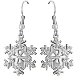 Christmas Snowflake Earrings Rhodium Plated Metal Alloy Set With Sparkling Austrian Crystals