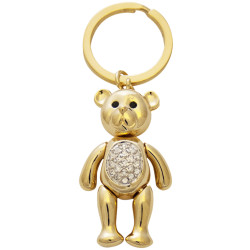Moving Teddy Key Ring Gold Plated Metal Alloy Set With Clear and Black Sparkling Austrian Crystals