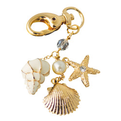 Sea Shell Key Ring Gold Plated Metal Alloy Set With Enamel and A Sparkling Austrian Crystal