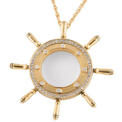 Ships Wheel Necklace Style Gold Plated Metal Alloy Set with Sparkling Austrian Crystals
