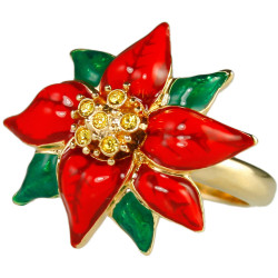 Poinsettia Ring Gold Plated Metal Alloy Set With Enamel and Sparkling Austrian Crystals