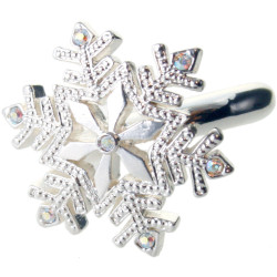 Snowflake Ring Rhodium Plated Metal Alloy Set With Sparkling Austrian Crystals