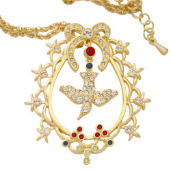 Bird in Cage Necklace Victorian Style Gold Plated Metal Alloy Set With Sparkling Austrian Crystals