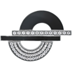 Elegant Pin Brooch Art Deco Style 925 Sterling Silver English Hallmarks Set With Black Enamel and Sparkling Crystals