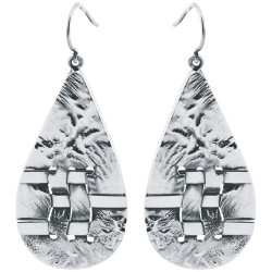Woven Hatch Design Teardrop Earrings 925 Sterling Silver English Hallmarks