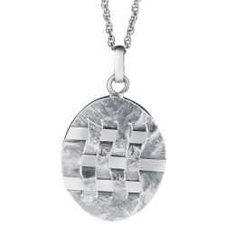 Woven Hatch Design Oval Pendant 925 Sterling Silver English Hallmarks on 22" Sterling Silver Rope Chain