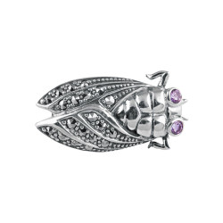 Beetle Pin Brooch Victorian Style 925 Sterling Silver English Hallmarks Set With Marcasite and Amethyst