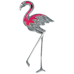 Pink Flamingo Pin Brooch 925 Sterling Silver English Hallmarks Set With Pink Enamel and Marcasite