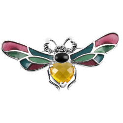 Bumble Bee Pin Brooch 925 Sterling Silver English Hallmarks Set With Enamel Marcasite and Citrine