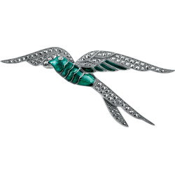 Swallow Pin Brooch 925 Sterling Silver English Hallmarks Set With Enamel and Marcasite