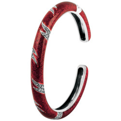 Cuff Bangle 925 Sterling Silver English Hallmarks Set with Red Enamel and Marcasite