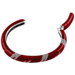 Cuff Bangle 925 Sterling Silver English Hallmarks Set with Red Enamel and Marcasite