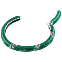 Cuff Bangle 925 Sterling Silver English Hallmarks Set with Green Enamel and Marcasite