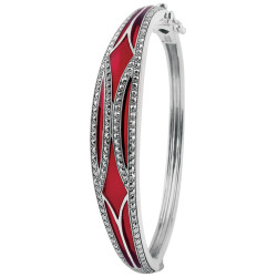 Elegant Bangle 925 Sterling Silver English Hallmarks Set with Red Enamel and Marcasite
