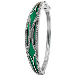 Elegant Bangle 925 Sterling Silver English Hallmarks Set with Green Enamel and Marcasite