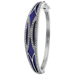 Elegant Bangle 925 Sterling Silver English Hallmarks Set with Blue Enamel and Marcasite