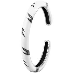 Cuff Bangle 925 Sterling Silver English Hallmarks Set with White Enamel and Marcasite
