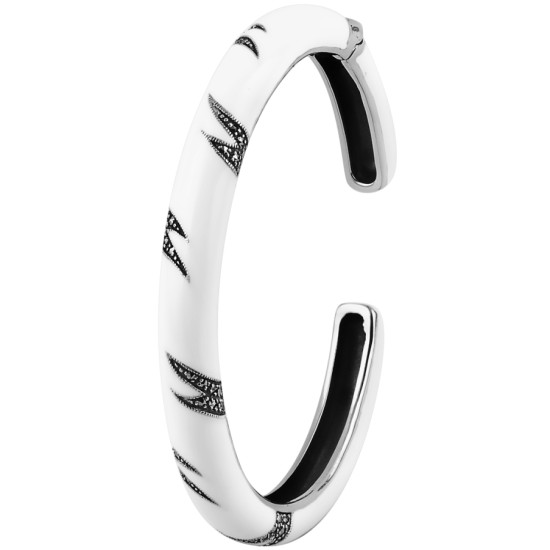 Cuff Bangle 925 Sterling Silver English Hallmarks Set with White Enamel and Marcasite