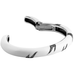 Cuff Bangle 925 Sterling Silver English Hallmarks Set with White Enamel and Marcasite