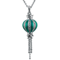 Balloon Shaped Necklace Elizabethan Style 925 Sterling Silver English Hallmarks Set With Green Enamel and Marcasite
