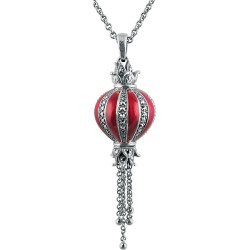 Balloon Shaped Necklace Elizabethan Style 925 Sterling Silver English Hallmarks Set With Red Enamel and Marcasite