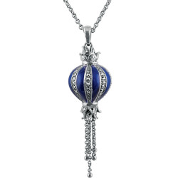 Balloon Shaped Necklace Elizabethan Style 925 Sterling Silver English Hallmarks Set With Blue Enamel and Marcasite