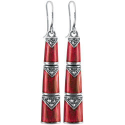 Drop Earrings Bamboo Style 925 Sterling Silver English Hallmarks Set With Red Enamel and Marcasite
