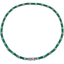 Choker Necklace Bamboo Style 925 Sterling Silver English Hallmarks Set With Green Enamel and Marcasite